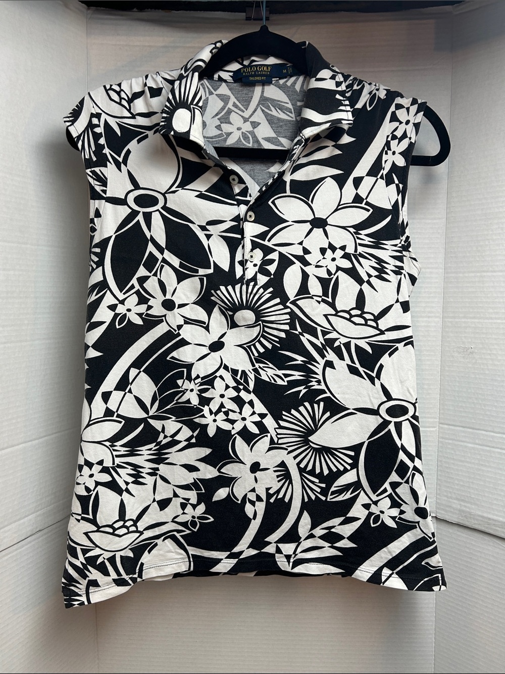 Black & White Floral Sleeveless Polo golf Ralph Lauren Top